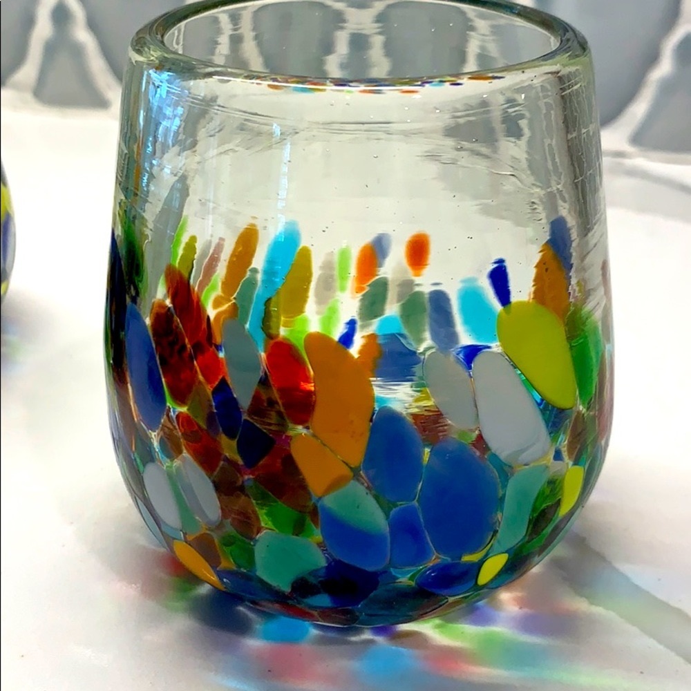 SOLD!Mexican hand blown confetti goblets SOLD!